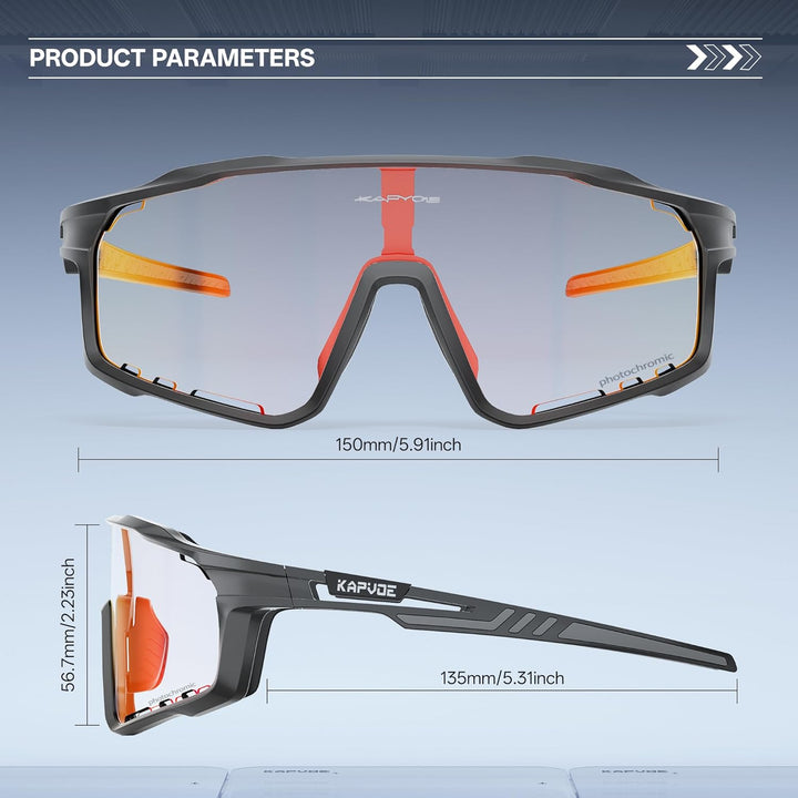KAPVOE Photochromatische Fahrradbrille MTB Brille Selbsttönend Klar Radbrille Rennrad Sportbrille So