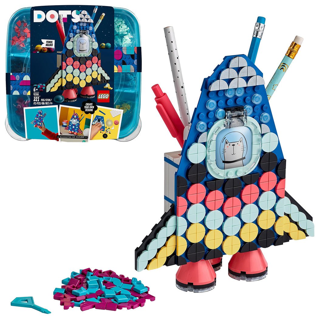 LEGO 41936 DOTS Raketen Stiftehalter Bastelset für Kinder, Kinderzimmer-Deko, Kreativset Normale Ver
