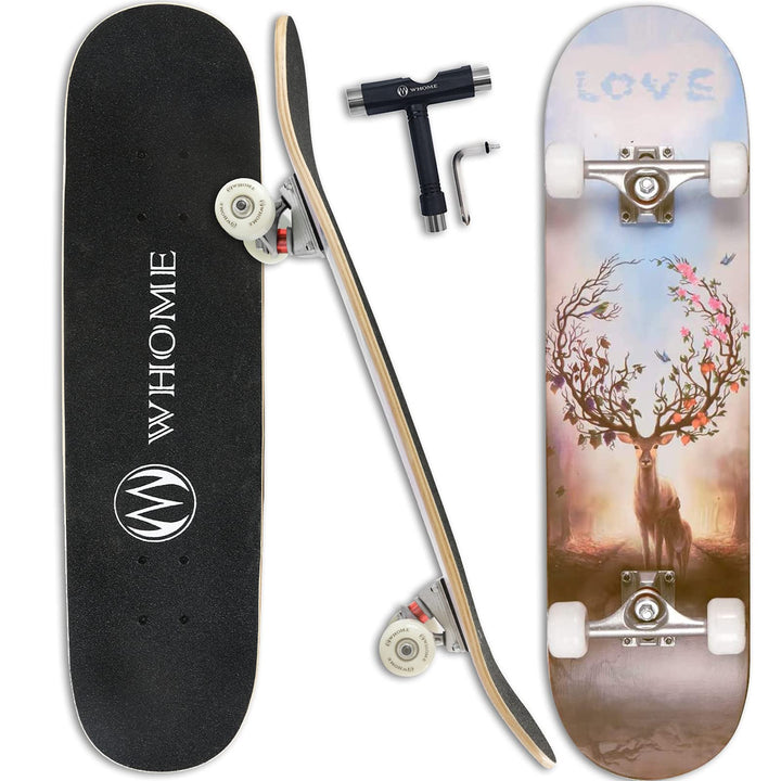 WHOME Pro Skateboards Komplett für Erwachsene/Kinder Mädchen/Jungen Anfänger/Profi - 31 x 8 Zoll Sta