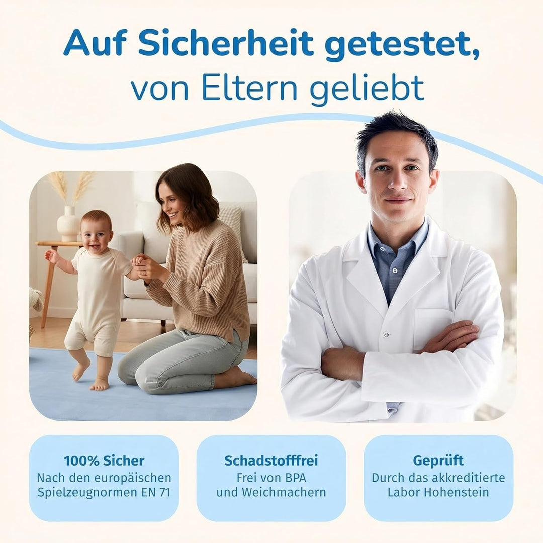 BabybeFun Krabbelmatte Baby - kuschelig weich - 3cm Dicke Spielmatte - schützt vor Stössen - Teppich