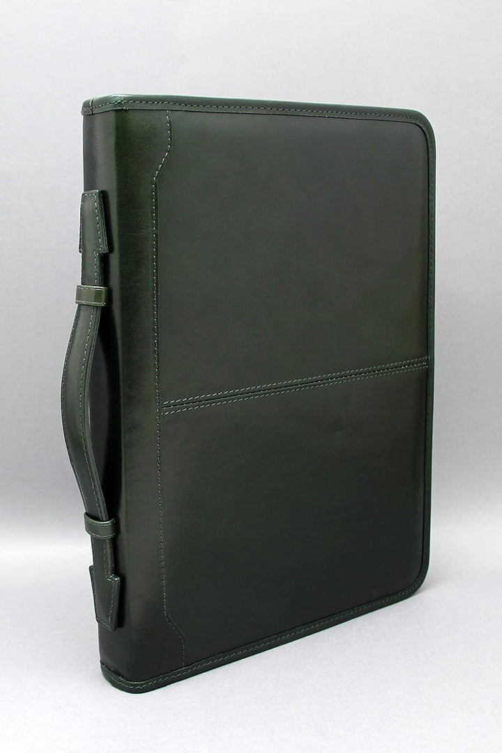 Dokumentenmappe aus italienischem Leder, mit Reissverschluss, A4, Padfolio mit 4 Ringen, Leder mit G