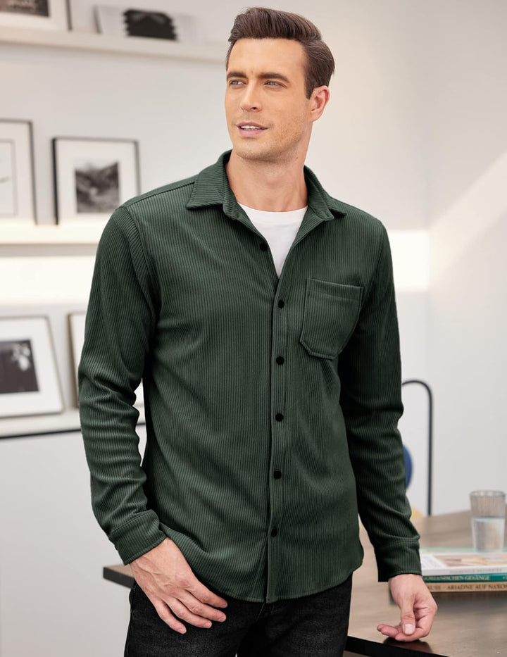 COOFANDY Herren Cord Hemd Langarm Regular Fit Freizeithemd Langarmhemd Button Up Hemdjacke mit Front