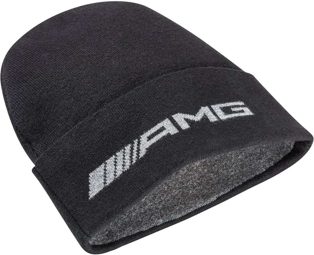 Mercedes-Benz AMG Strickmütze, 100 % Baumwolle, Schwarz und Stickerei, AMG Weiss, offizielle Kollekt