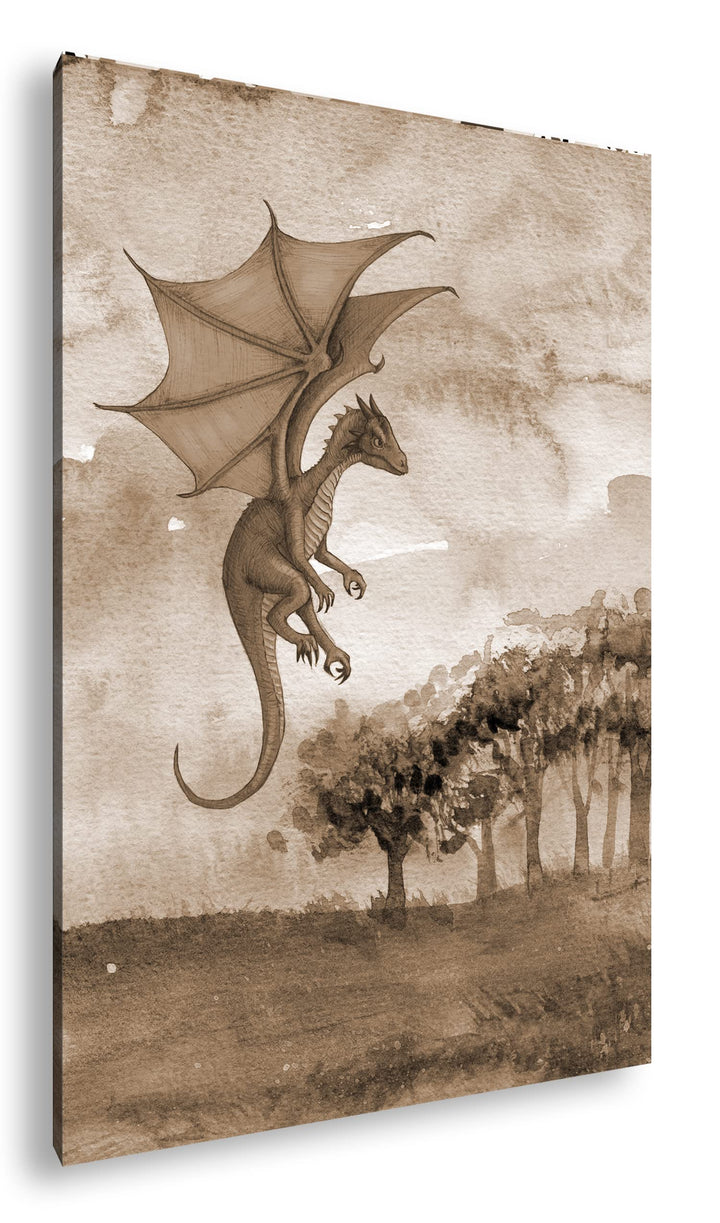 deyoli Fantasiegemälde eines lila Drachen Format: 80x60 als Leinwand, Effekt: Sepia, Motiv fertig ge