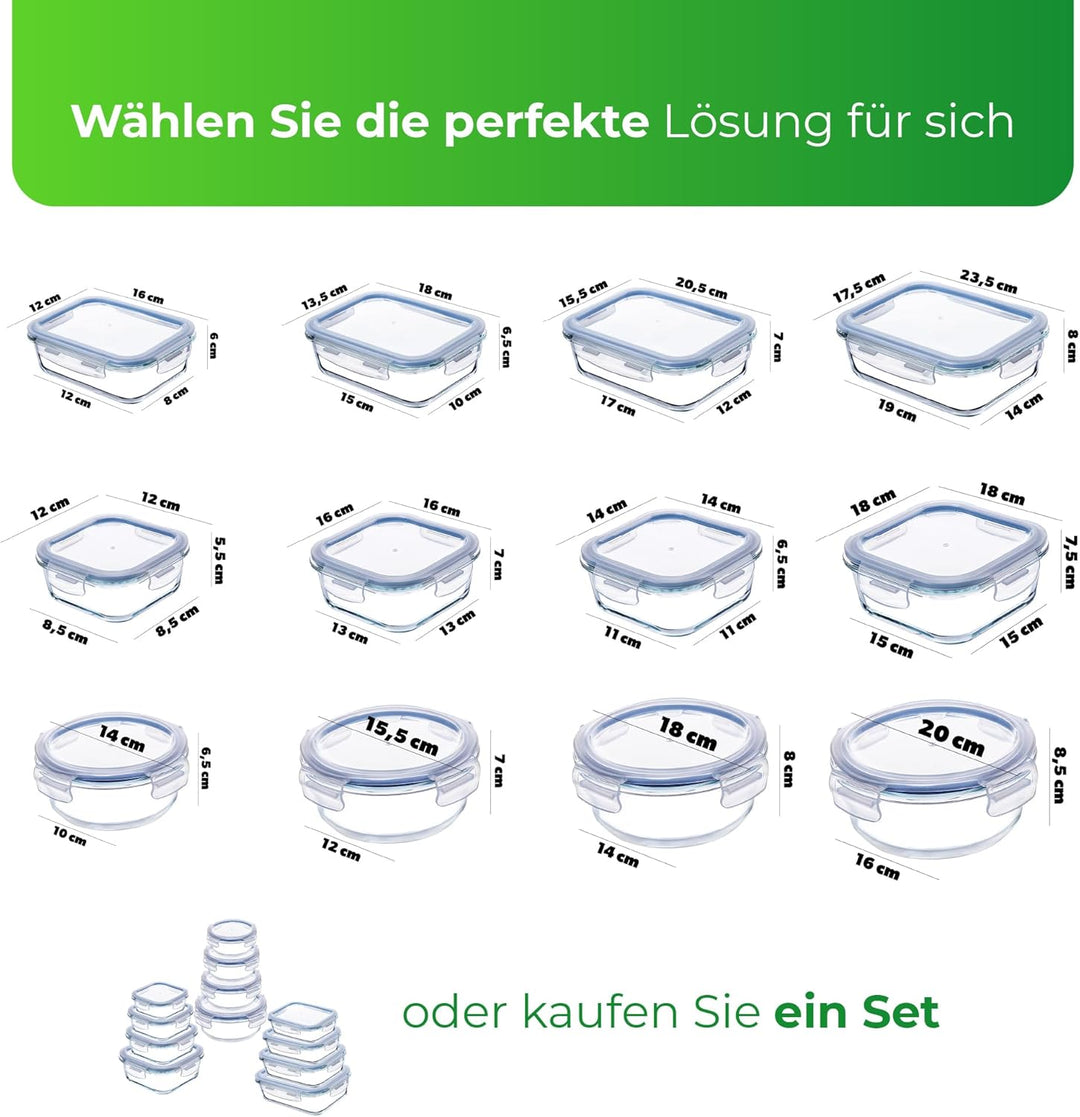 KADAX Glasbehälter 370 ml mit Deckel, 4er Set, rechteckige Frischhaltedosen aus Glas, Lebensmittelbe