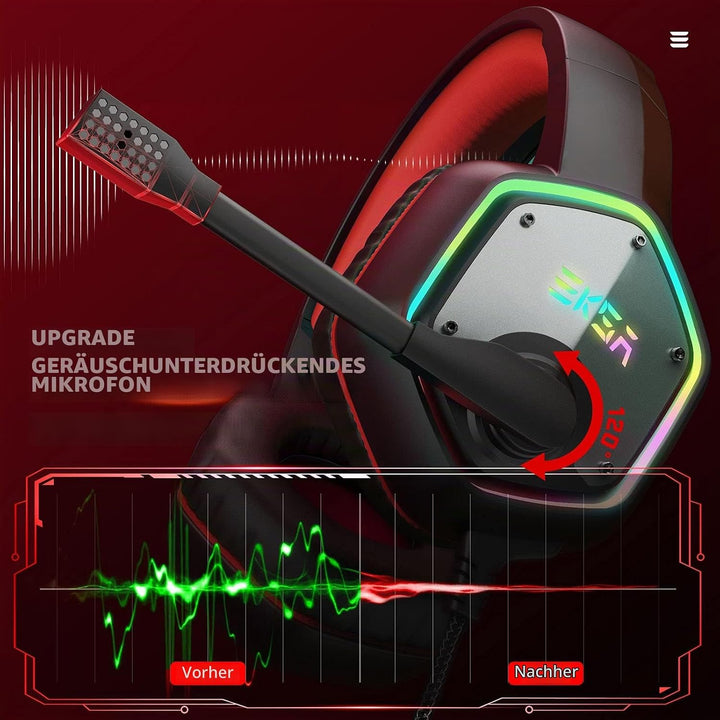 EKSA Gaming Headset, PC Headset mit Mikrofon 7.1 Surround Sound &amp; RGB Lichter, Kopfhörer mit Kabel R