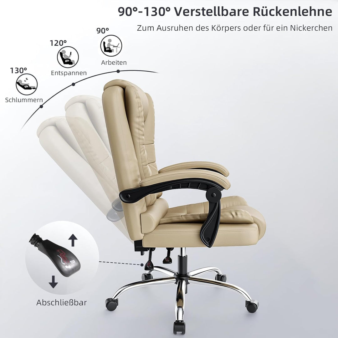 rattantree Bürostuhl Chefsessel Ergonomisch, PU-Leder Bürosessel Khaki Khaki Keine Pedale, Khaki Kei