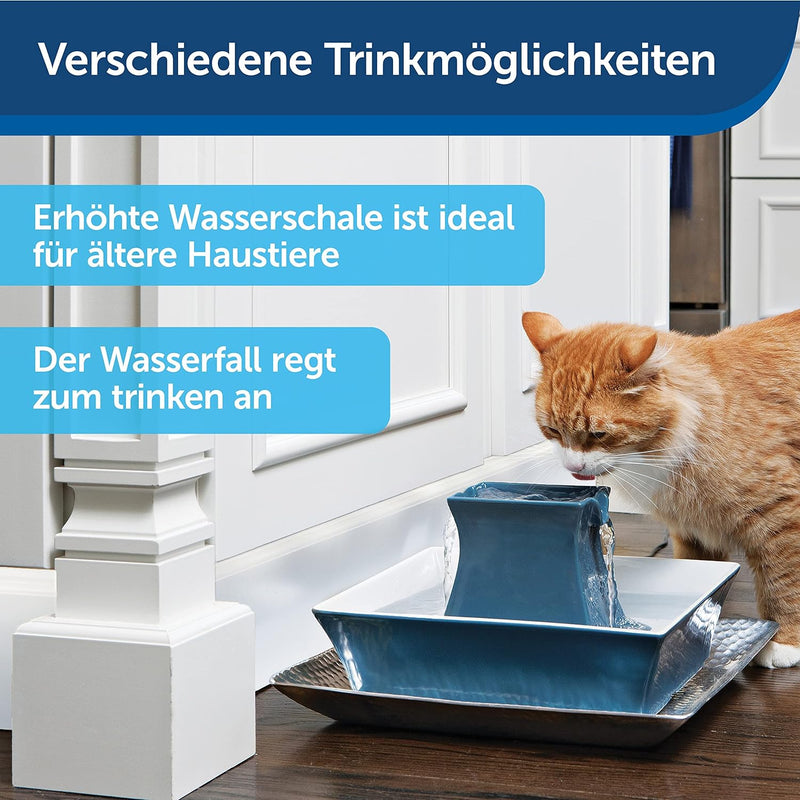 PetSafe Drinkwell Trinkbrunnen Pagoda, Filtert Wasser für Hunde und Katzen, Keramik, 2 Liter Fassung