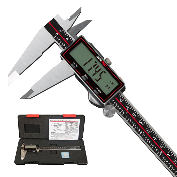 GemRed Digitaler Messschieber 150 mm, Kabelloser Edelstahl Messschieber mit Grossem LCD-Display, Sch