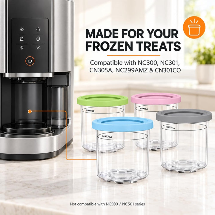 SunshineFace 4 Stück Eiscreme Behälter mit Deckel Behälter für Ninja Creami NC301 NC300
