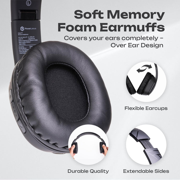PowerLocus P7 Bluetooth Kopfhörer Over Ear, Faltbare Headphones, Kabellose Kopfhörer mit Bass-Modi,