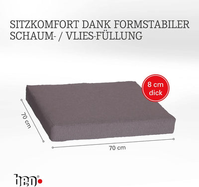Beo Sitzkissen 70x70 cm wasserabweisend für Lounge Gartenmöbel | Made in EU Lounge-Kissen Grau | Stu