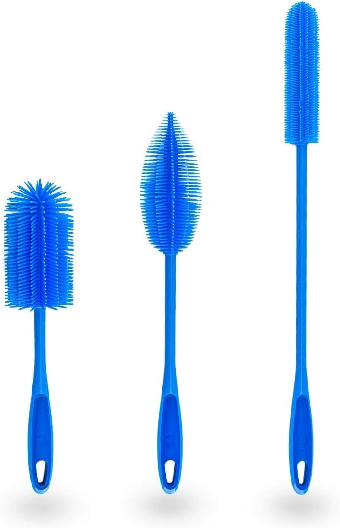 Kochblume Silikonbürsten 3er Set mit Wechselköpfen | Flaschenbürste, Spülbürste, Antibakteriell, Kei