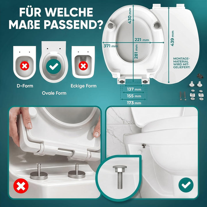 WC Sitzerhöhung 7,5cm inkl. Absenkautomatik für bequemes Sitzen & Aufstehen | Erhöhter Toilettensitz