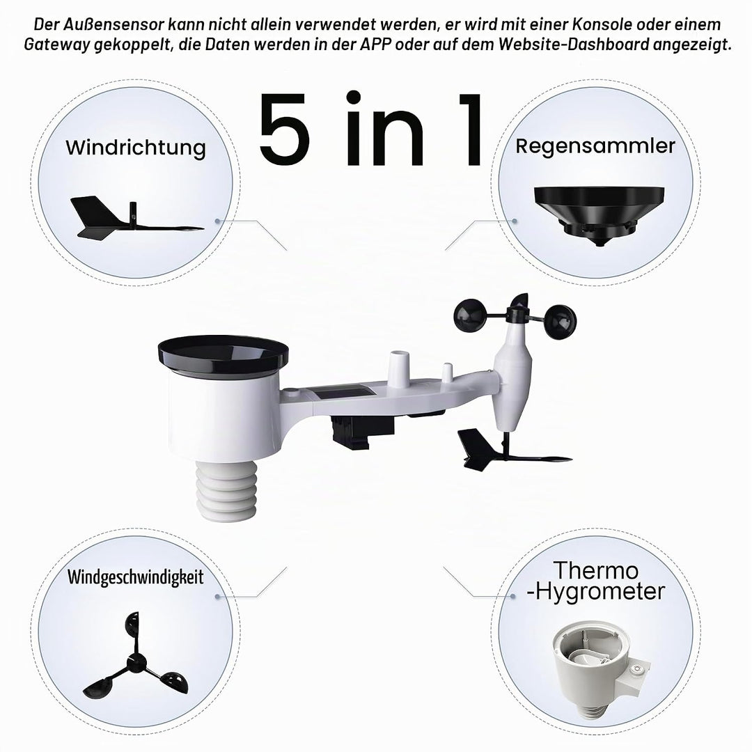 ECOWITT Wetterstation WN1980, 5 in 1 Wireless Outdoor Wetterstation Sensor WN67 (nicht Solarbetriebe
