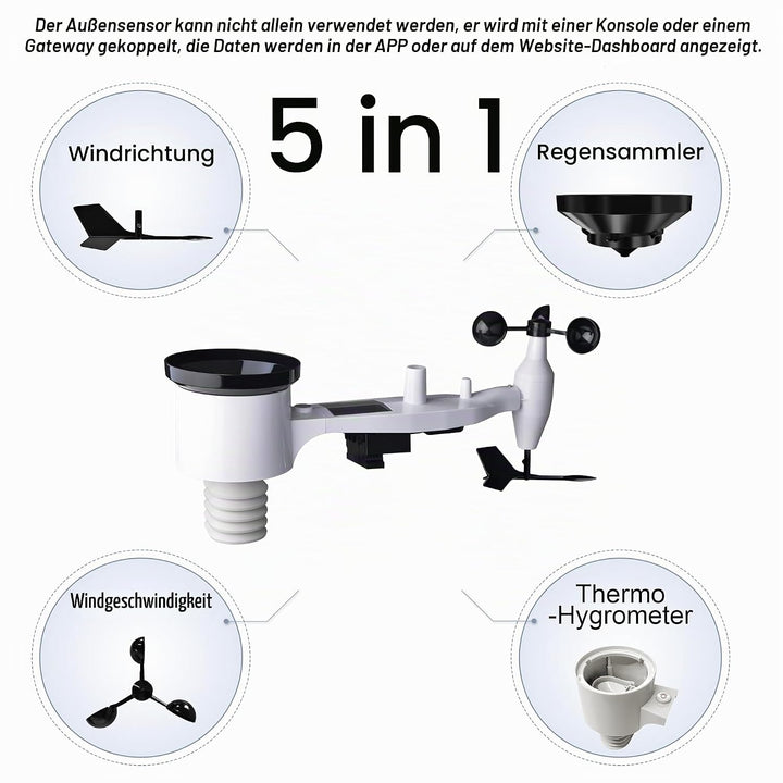 ECOWITT Wetterstation WN1980, 5 in 1 Wireless Outdoor Wetterstation Sensor WN67 (nicht Solarbetriebe