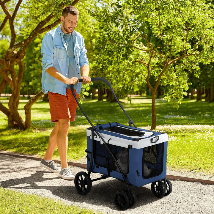 PawHut 2 in 1 Hundewagen Hundebuggy klappbar für Hunde &amp; Katzen bis 10 kg Katzenbuggy mit Kissen Net