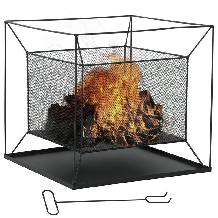 Outsunny Feuerschale modern Feuerkorb rechteckig Feuerstelle für Garten Camping BBQ Metall Schwarz 4