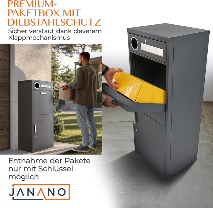 Paketbox mit Zeitungsfach - Paketbriefkasten Witterungsbeständig, Briefkasten mit Paketfach Anthrazi