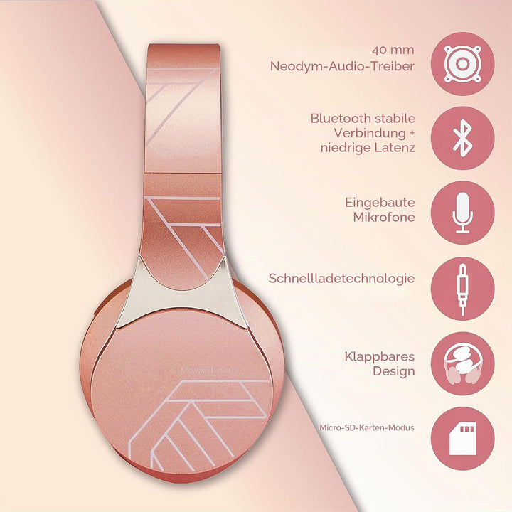 PowerLocus Edge Bluetooth-Kopfhörer, kabellos, Hi-FI Stereo, Micro SD/TF, Kopfhörer mit integriertem