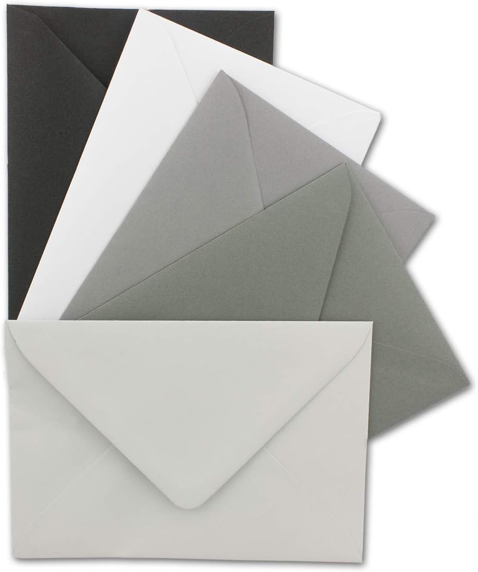 50x Umschlagpaket - DIN C6 - ca. 11,4 x 16,2 cm - die Grauen - 5 Farben je 10 Umschläge - 120 g/m² -
