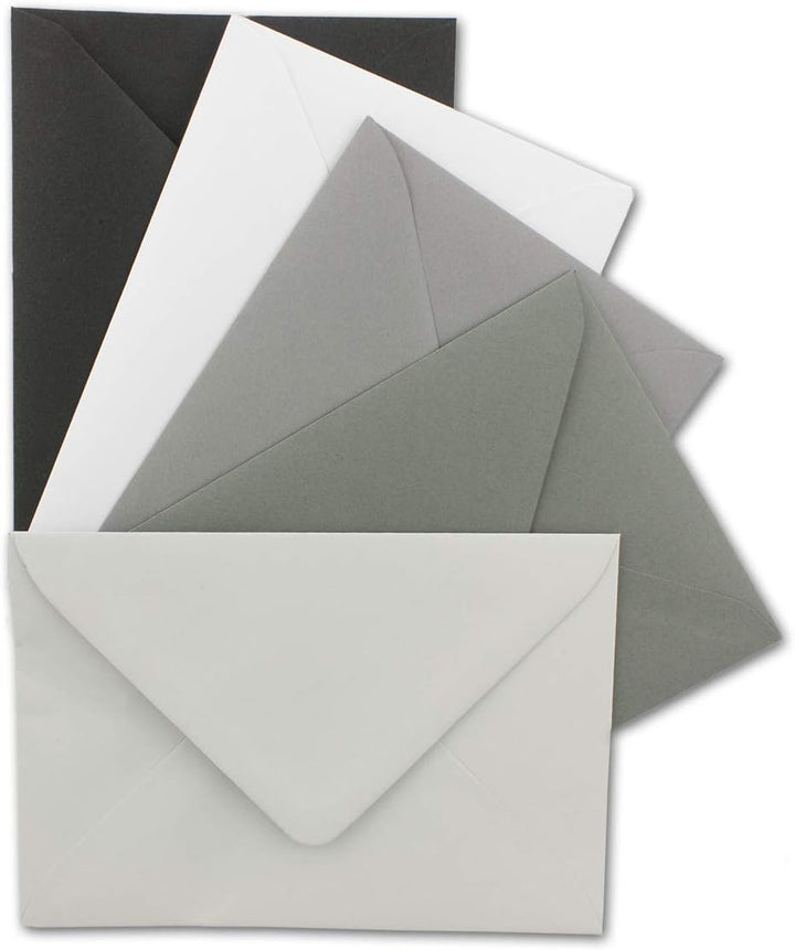 50x Umschlagpaket - DIN C6 - ca. 11,4 x 16,2 cm - die Grauen - 5 Farben je 10 Umschläge - 120 g/m² -
