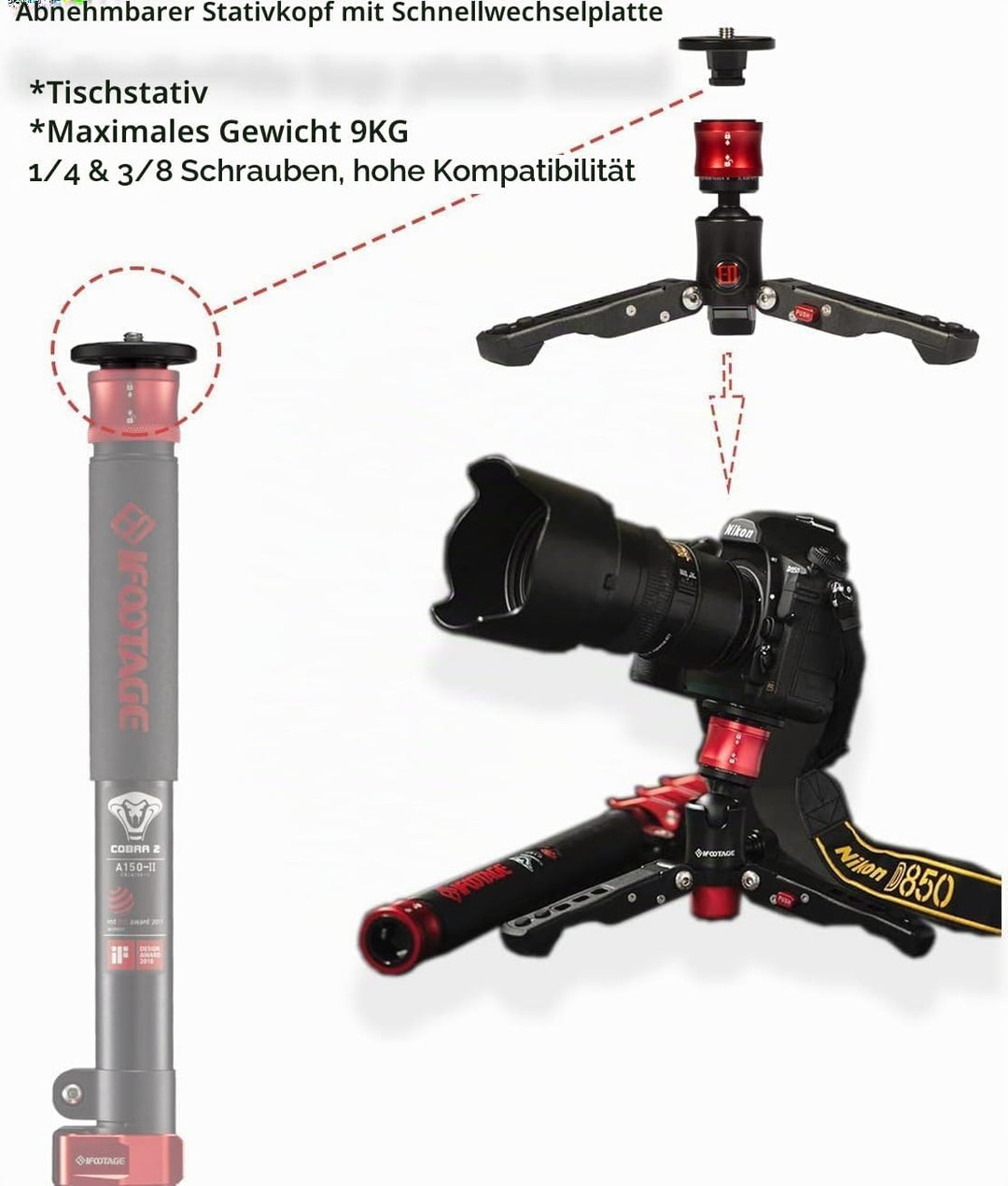 IFOOTAGE Mini Stativ für Kamera,Mini Kamerastativ,Handy Stativ mit Aluminium,Tischstativ für Fotogra