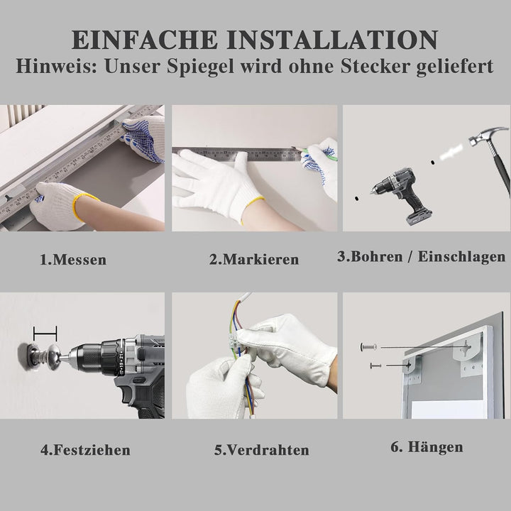 Badspiegel-mit-Beleuchtung 70x100cm: LED Badezimmer-Spiegel Badezimmerspiegel mit Beschlagfrei, Touc