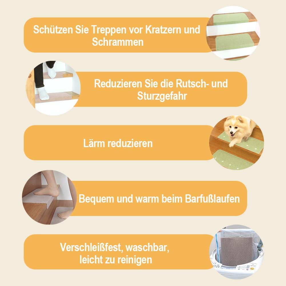 FuKuEn Stufenmatten Leuchtend Beleuchtung Treppenstufen Waschbar Teppich für Treppenstufen Selbstkle