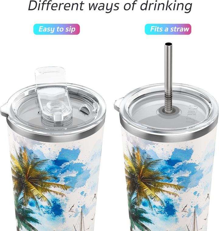Vakuum-Isolierter Edelstahlbecher - THILY Reisebecher 780 ml Kaffeetasse mit 2 Deckeln und Strohhalm