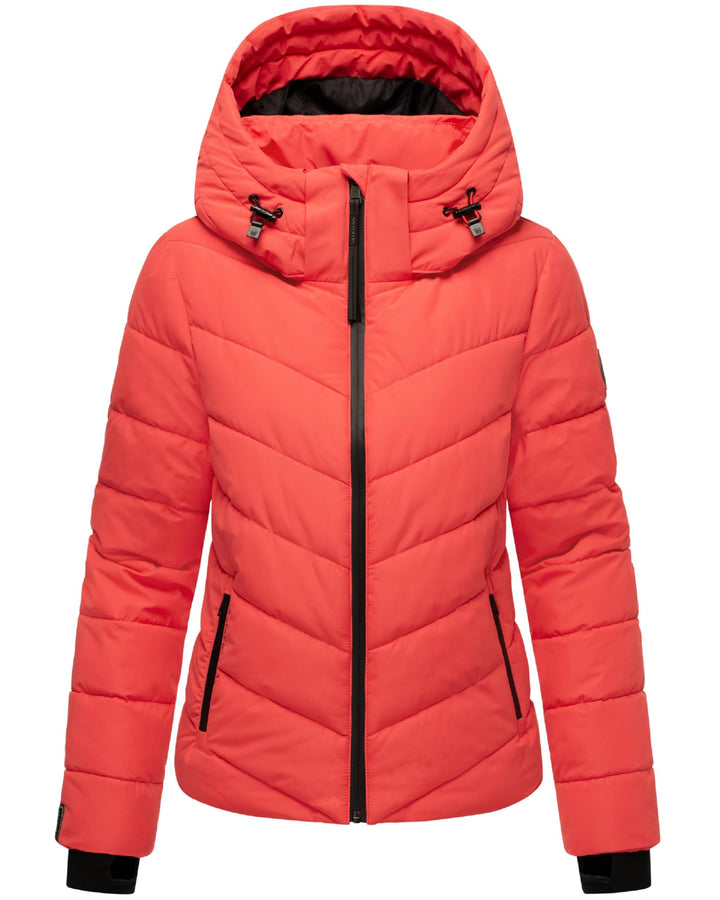 MARIKOO Damen Winterjacke warme Steppjacke mit abnehmbarer Kapuze Samuiaa XVI XS-3XL XS Coral Red, X