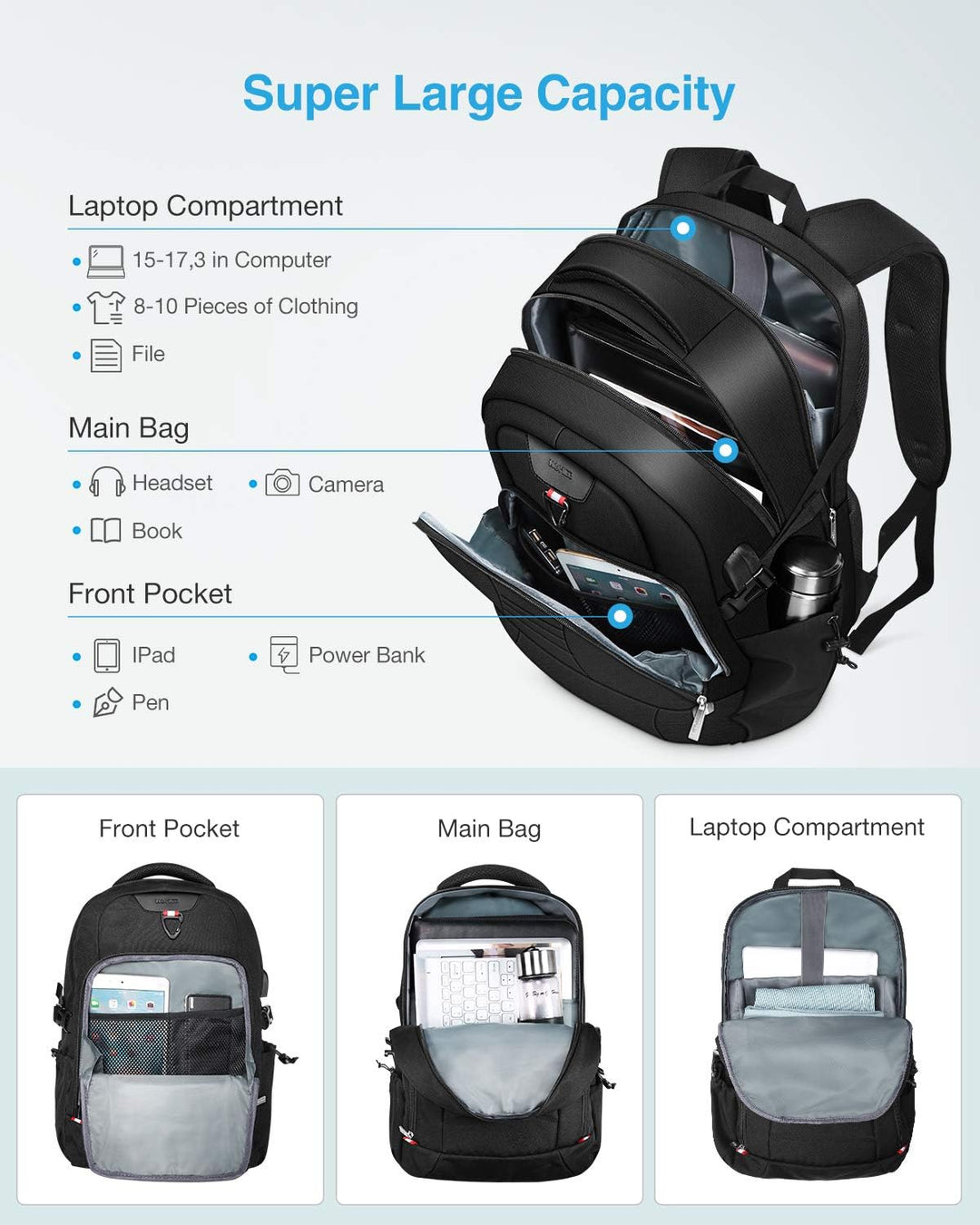 HOMIEE Laptop Rucksack Herren 17 Zoll, Laptoprucksack Laptop Backpack Men Business Gross Rucksack Ar