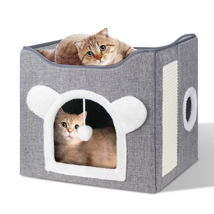 Katzenbetten für Indoor Katzen, Faltbares Katzenhaus, Katzenhöhle 2 Schicht Würfel Grosser Raum Katz