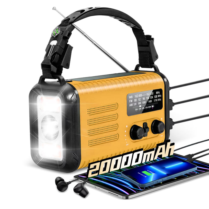 Notfall-Solar-Kurbelradio mit 20.000 mAh, AM/FM NOAA tragbares Wetterradio mit USB-Aufladung, Handy-