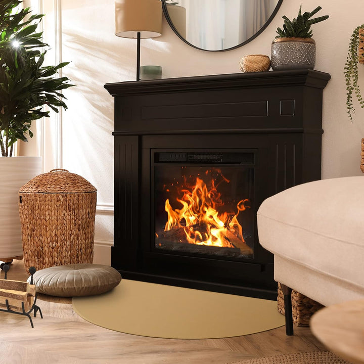 FLASLD Feuerfeste Kaminmatte 61×104cm Halbrunder Herdteppich Schützt Böden vor Funken Glut, Braun 61