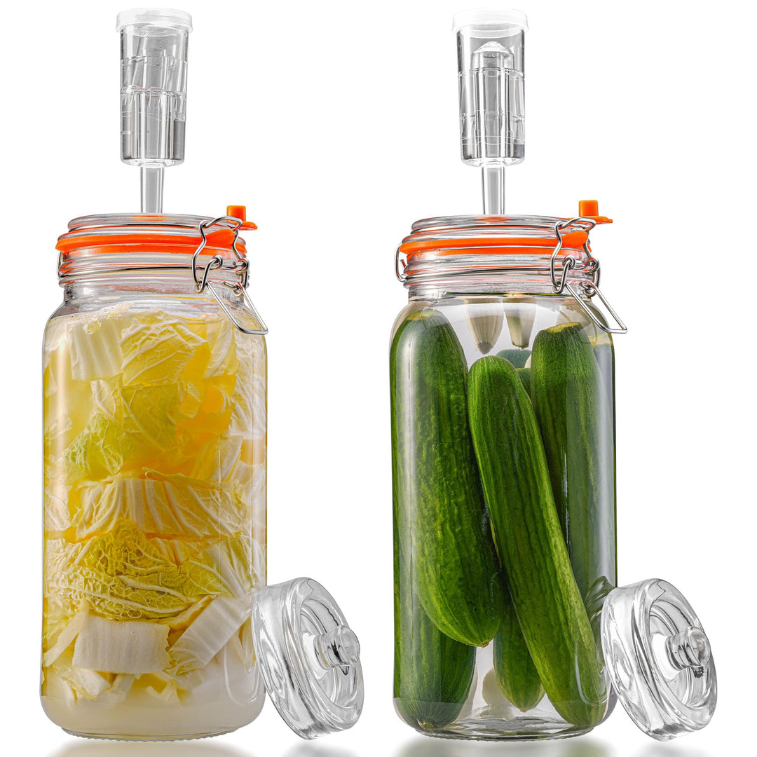 2L Fermentierglas, Fermentationsglas mit Gärventi & Gewicht, Gärglas für Sauerkraut, Kimchi, Kombuch