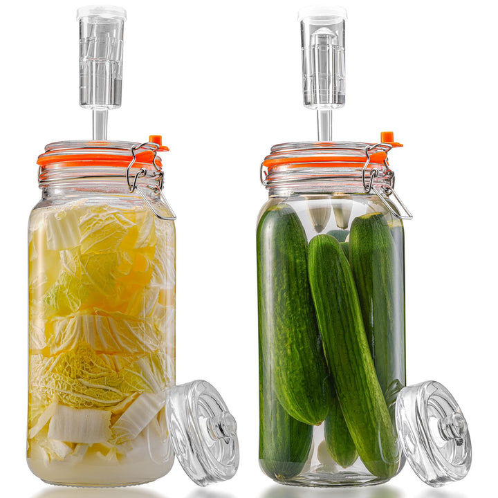 2L Fermentierglas, Fermentationsglas mit Gärventi & Gewicht, Gärglas für Sauerkraut, Kimchi, Kombuch