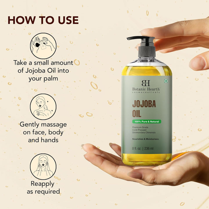 Botanic Hearth Jojobaöl -100% rein, kaltgepresst & hexanfrei, für Haut-, Haar- & Nagelpflege -236ml