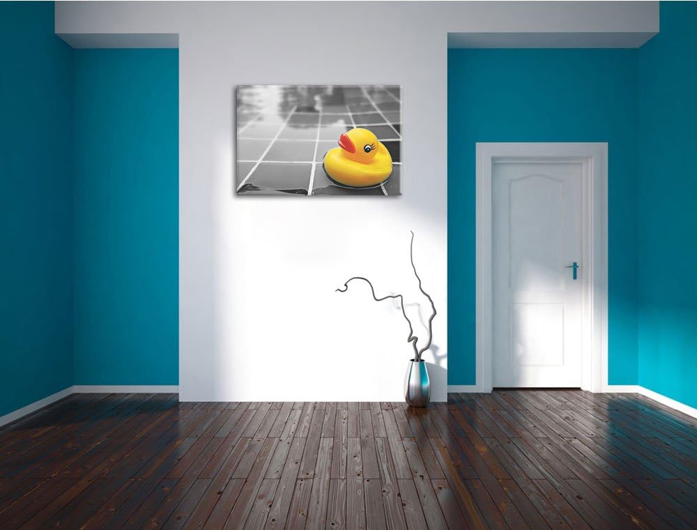 Quietsche Ente im Wasser schwarz/weiss Format: 100x70 auf Leinwand, XXL riesige Bilder fertig gerahm