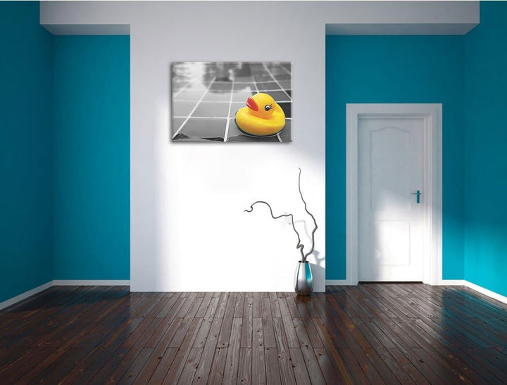 Quietsche Ente im Wasser schwarz/weiss Format: 100x70 auf Leinwand, XXL riesige Bilder fertig gerahm