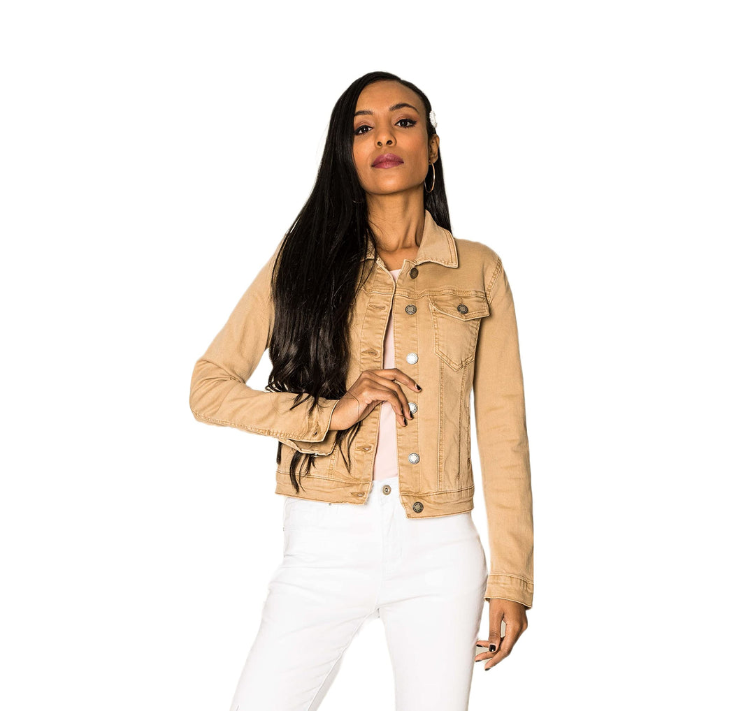 Nina Carter J212 Damen Jeansjacke Übergangsjacke Leichte Waschungseffekt Denim Casual Jacke L Beige