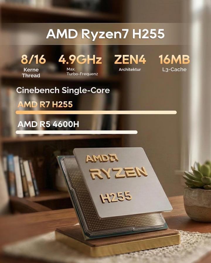 AOOSTAR MACO Mini PC Ryzen 7 H 255(bis zu 4,9GHz), 24GB DDR5 RAM 1TB M.2 SSD, Mini Desktop Computer