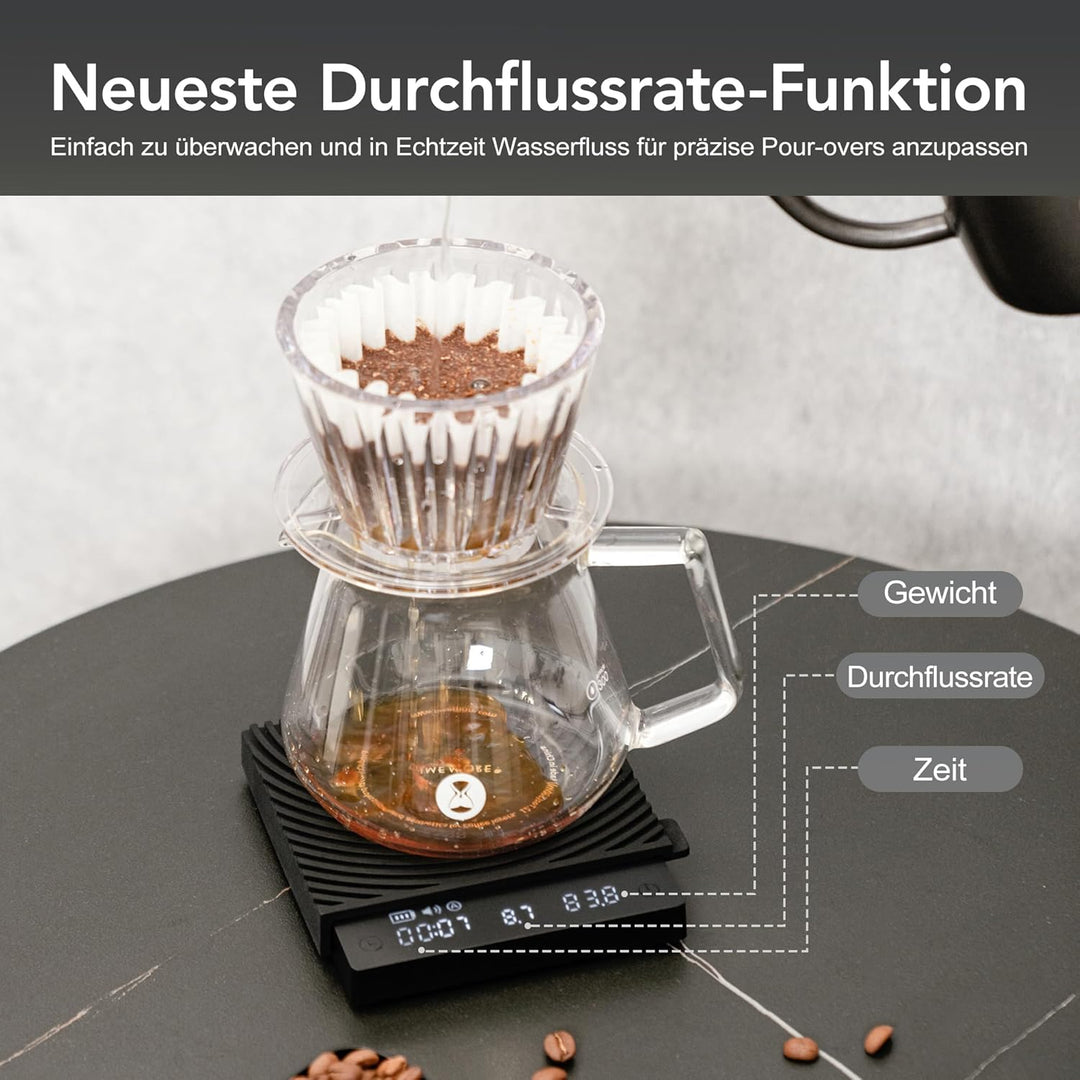Black Mirror Mini TIMEMORE, Espresso-Waage mit Durchflussfunktions, tragbare Kaffeewaage, 2 kg/0,1 g