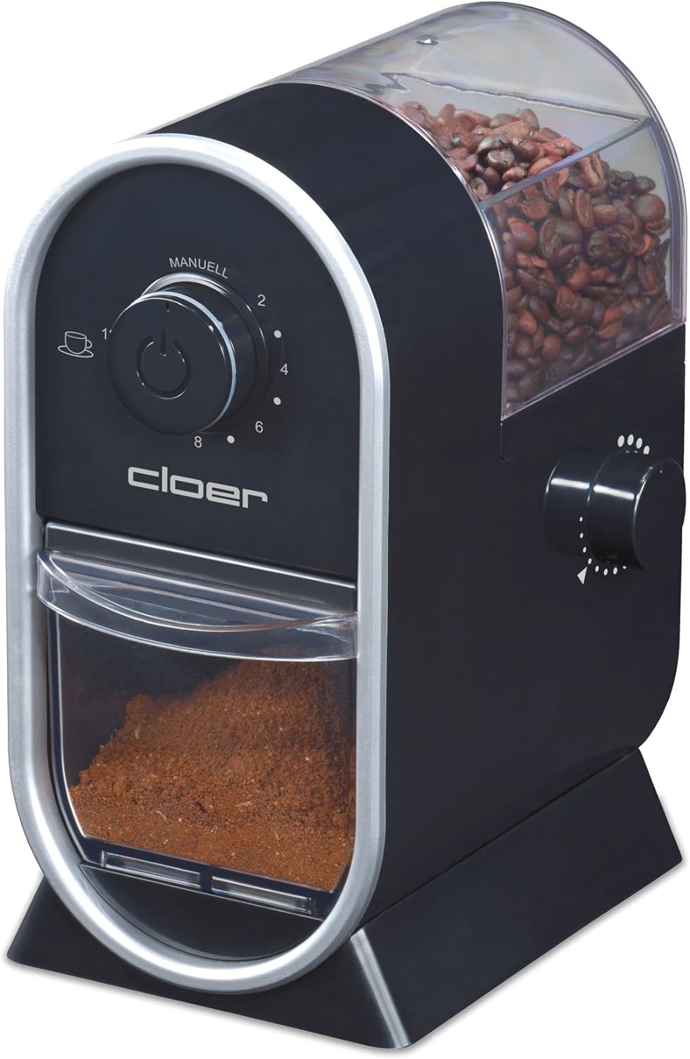 Cloer 7560 Elektrische Kaffeemühle mit Scheibenmahlwerk, 100 W, für 150 g Kaffeebohnen, für 2-12 Tas