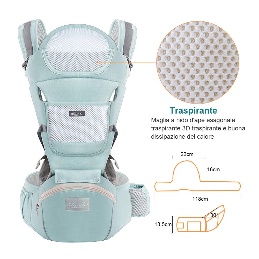Ergonomische Baby-Tragetasche, Babytragetasche, mit Kopfstütze und Kapuze, reine Baumwolle, atmungsa