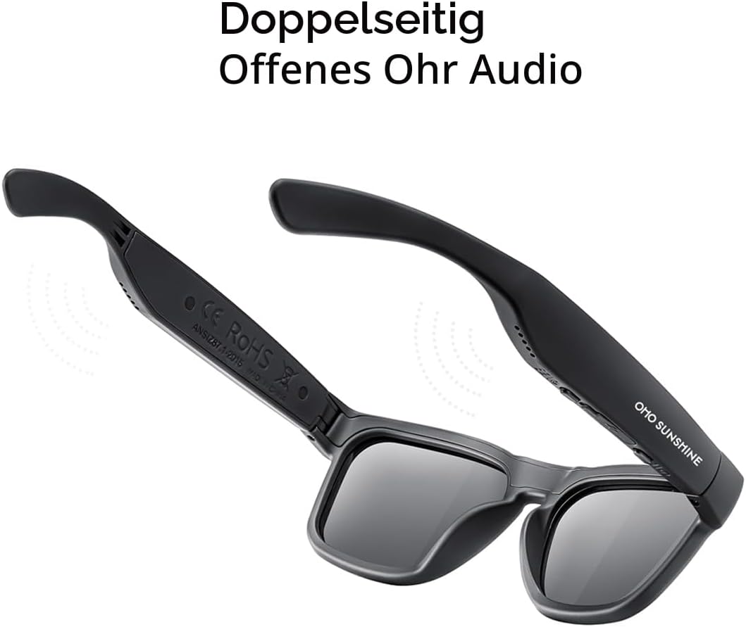 OhO Bluetooth Sunglasses,Voice Control and Open Ear Style Smart Glasses Listen Music and Calls with