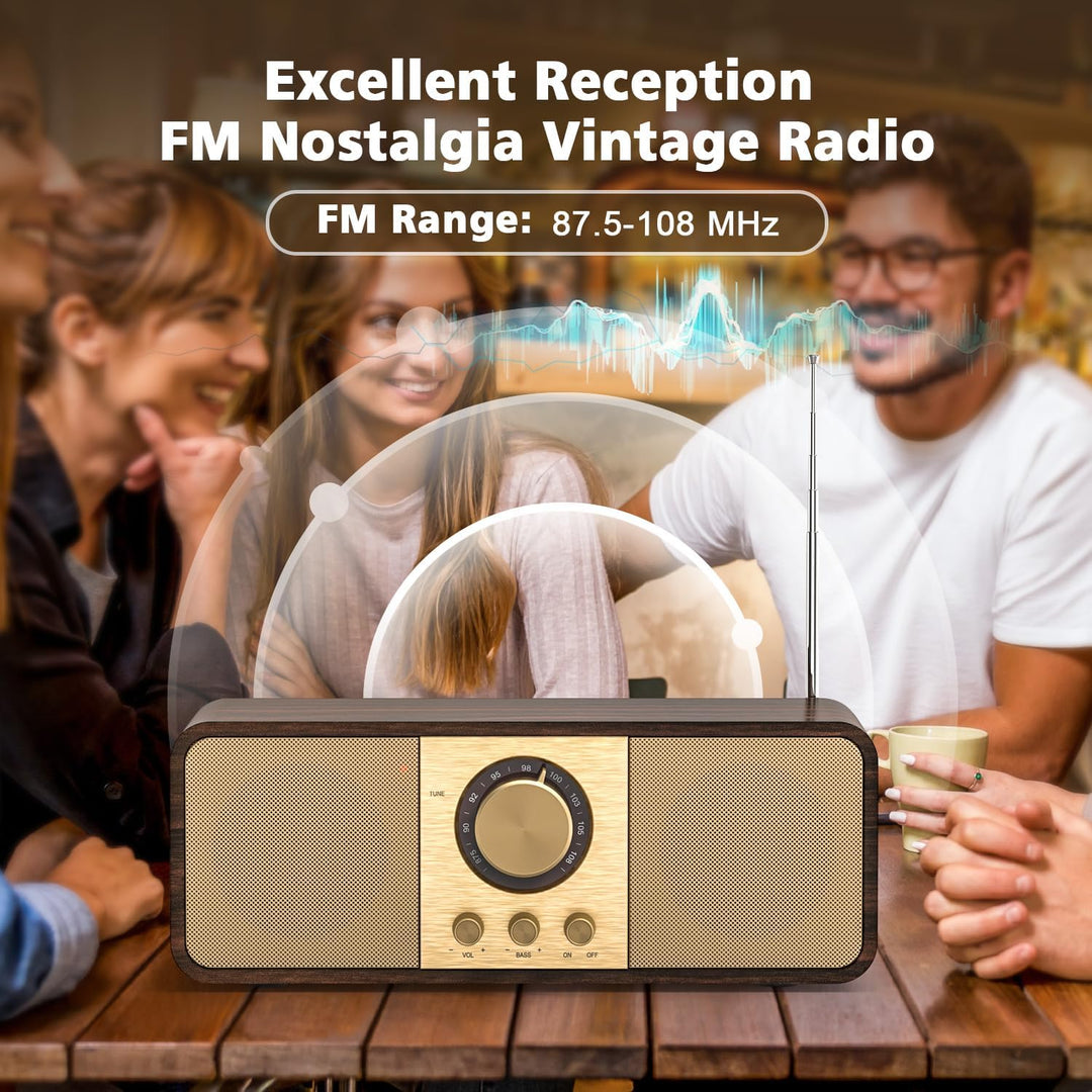 Nostalgie Radio, Retro Radios mit Bluetooth und TF Karte, 3000mAH Batteriebetrieben, mit 2 x 8 Watt