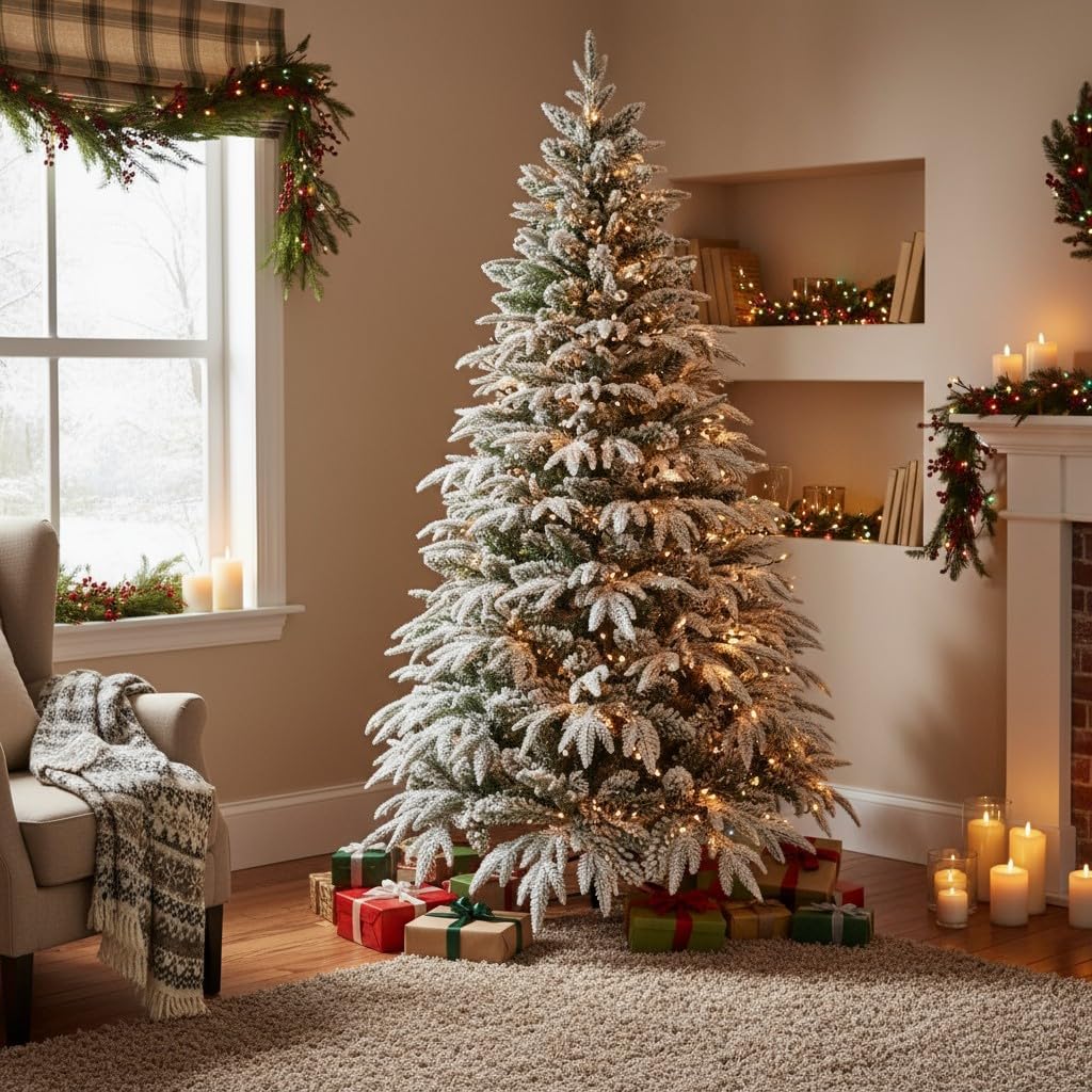 4ft/1.2m Künstlicher Weihnachtsbaum Lappland Tanne - Schnee beflockt Grün 332 PE/PVC Zweigspitzen, k