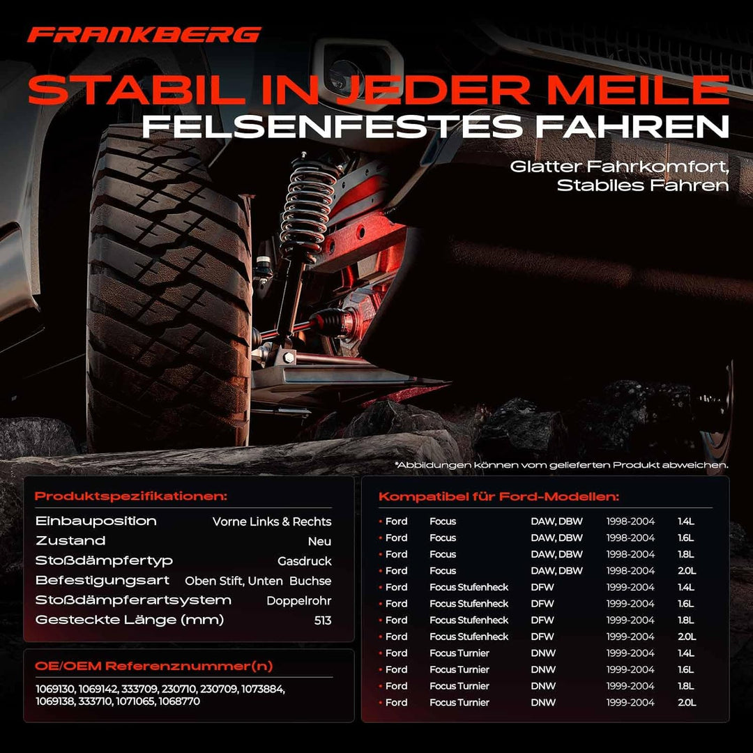 Frankberg 2x Stossdämpfer Gasdruck Vorderachse Kompatibel mit Focus DAW DBW 1998-2004 Focus Stufenhe