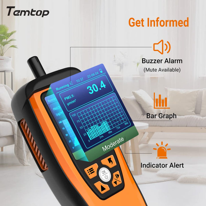Temtop CO2-Messgerät, Kohlendioxid-Messgerät, Luftqualitätsmessgerät für CO2-Partikel PM2.5 PM10, Lu